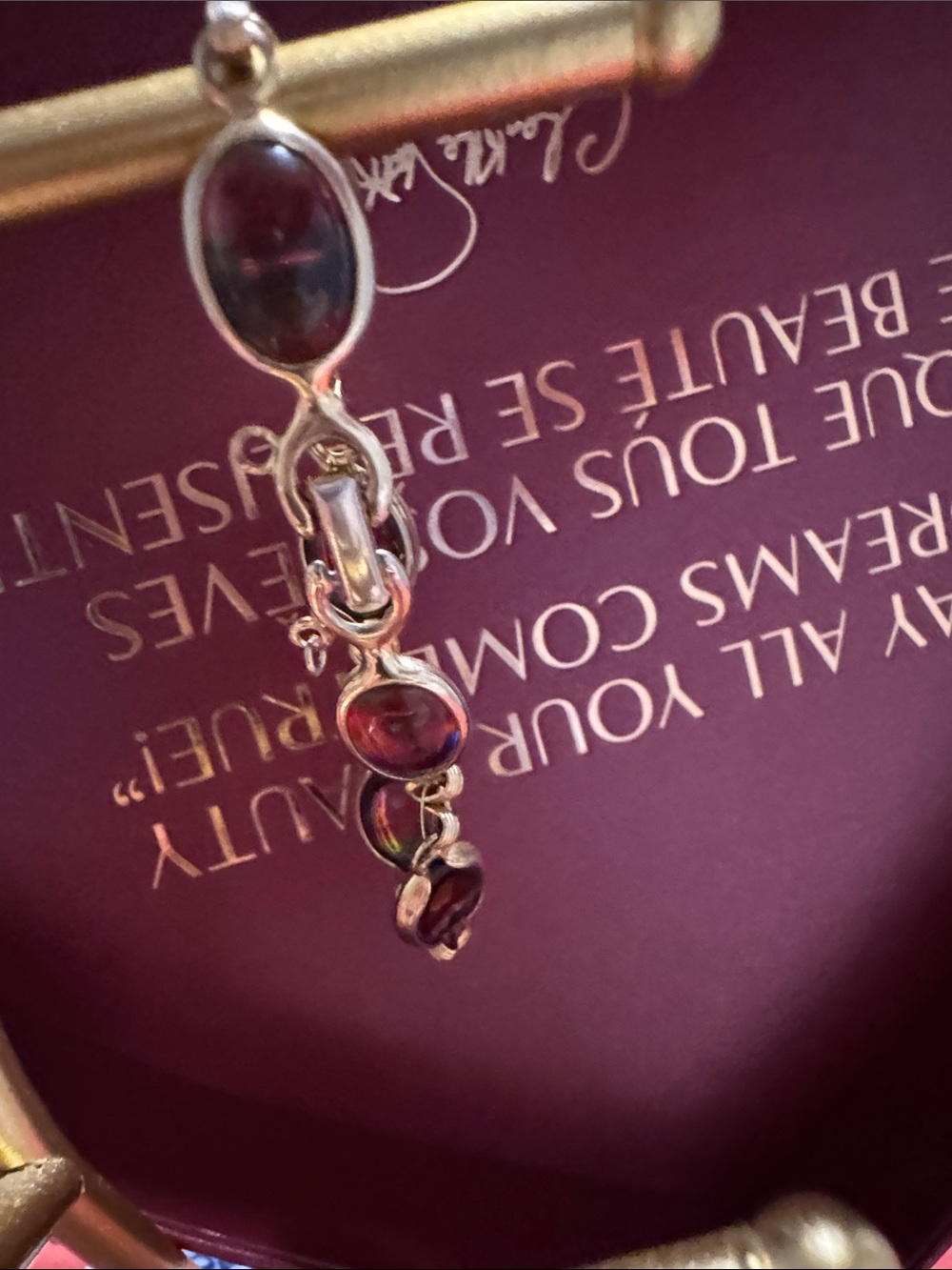 Vintage Silver Bracelet with Garnet-Red Cabochons